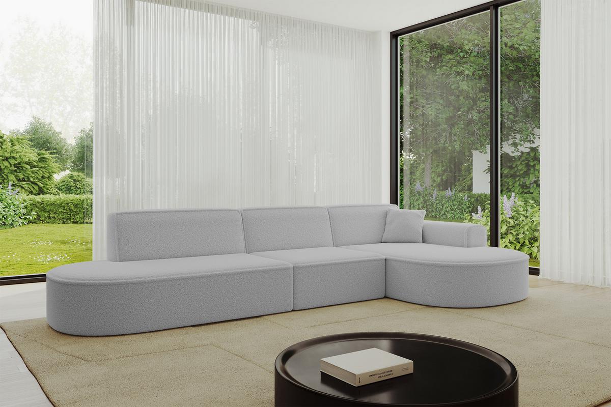 ECKSOFA Ottomane Rechts MARI-L2 - 328x171x79 cm Hellgrau Bouclé - Hellgrau/Schwarz, Holzwerkstoff/Kunststoff (171/328cm) - ALTDECOR