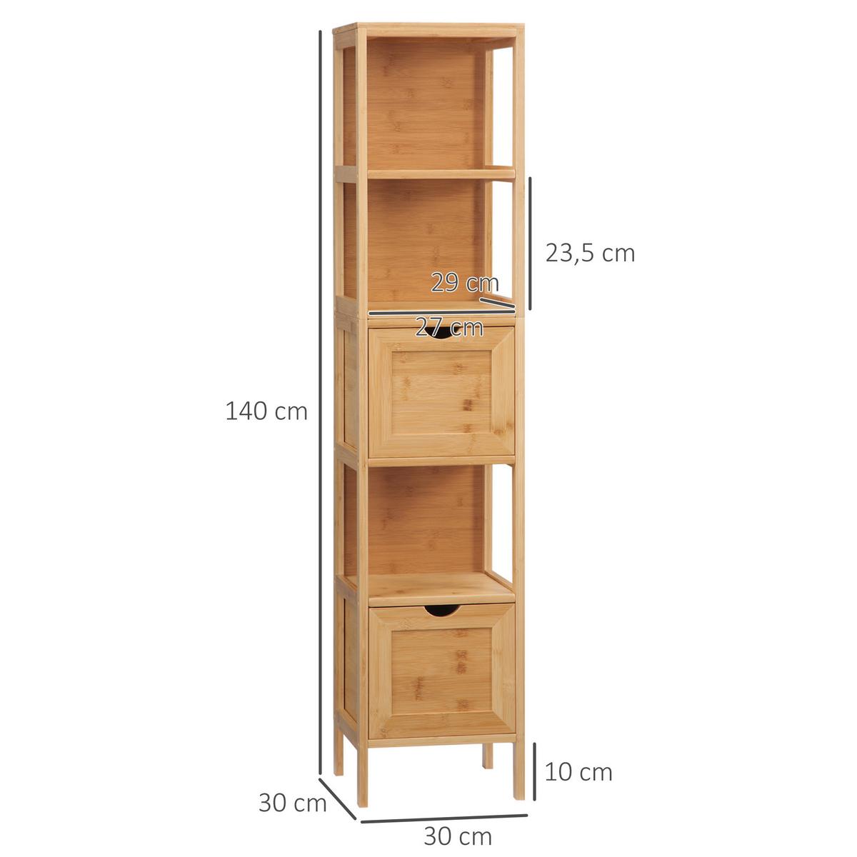 BADEZIMMERSCHRANK, Badschrank aus Bambus, Aufbewahrungsschrank, 30 x 30 x 140 cm - Naturfarben, Holz (30/140/30cm) - Kleankin