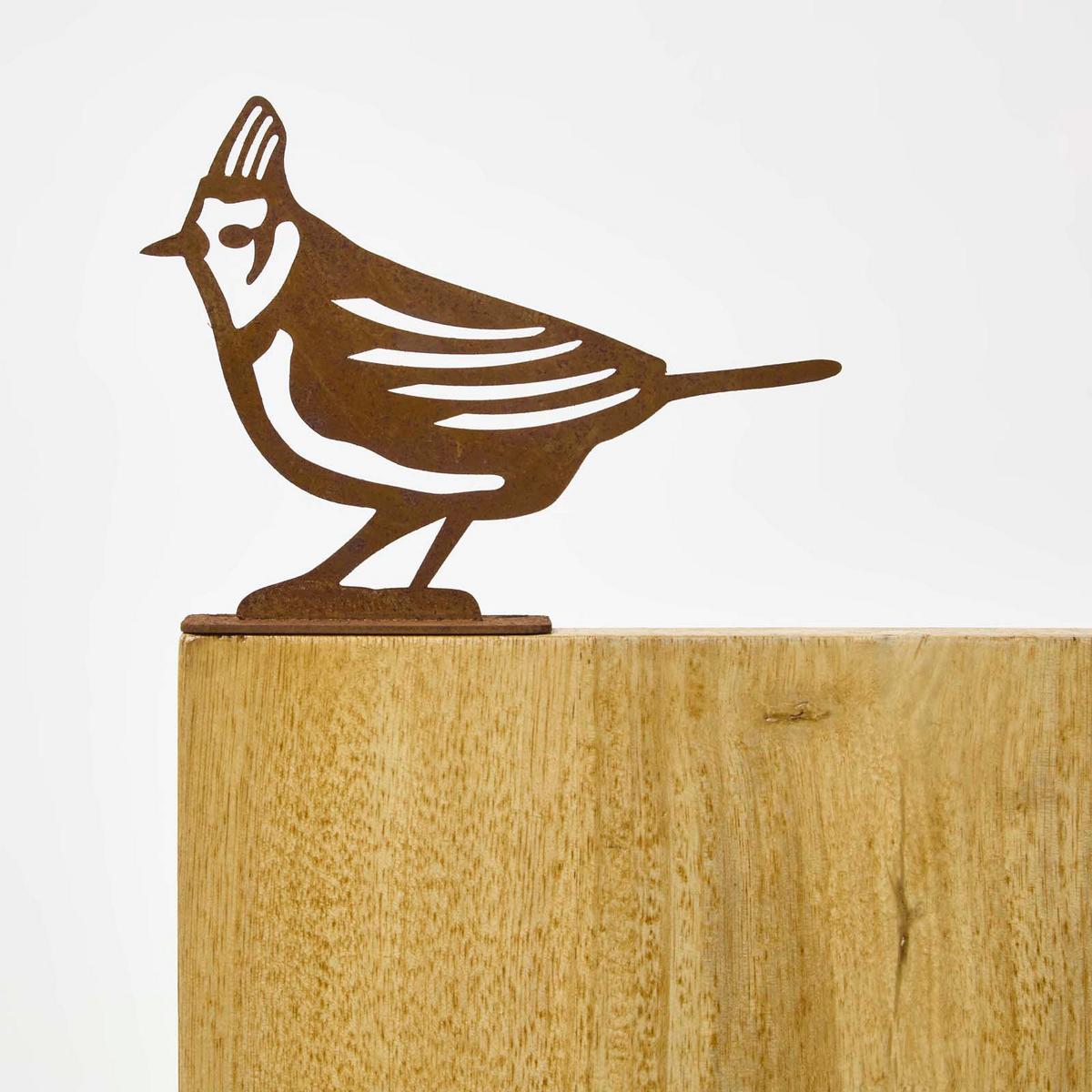 GARTENDEKO aus Rost – Vogelfigur Haubenmeise für Mauern & Zäune - Rostfarben, Metall (10/13/3.4cm) - Homescapes