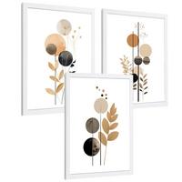 POSTER 3er-Set Wandbilder Geometrische Blumen modern Wohnzimmer Deko, Schlafzimmer, Küche, Badezimmer Weißer Rahmen A4 - Weiß, Papier (29.7/1/21cm) - Nacnic