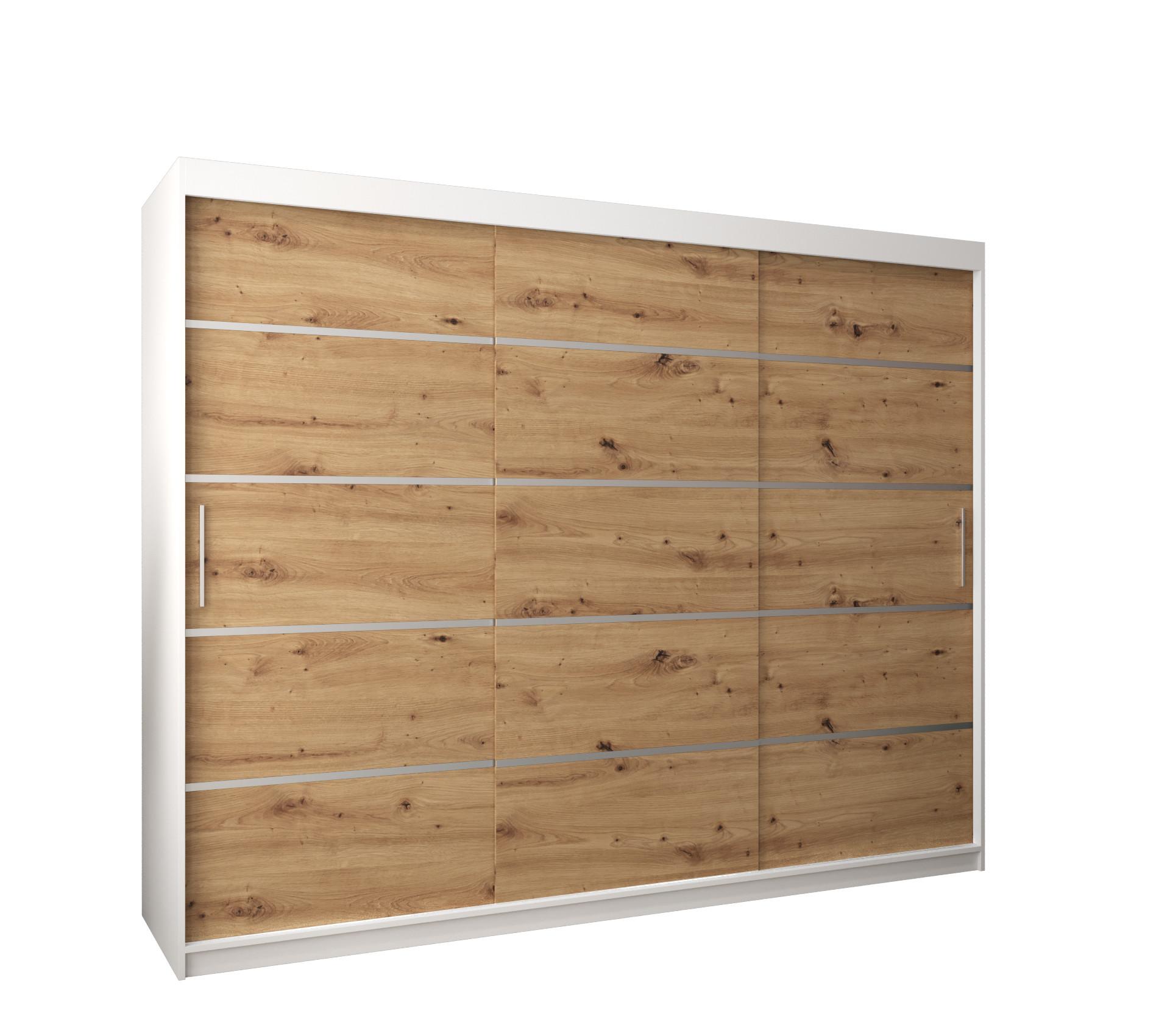 SCHWEBETÜRENSCHRANK 200/250/62 3-türig - Silberfarben/Eiche Artisan, Holz/Kunststoff (250/200/62cm) - MÖBEL KRYSPOL