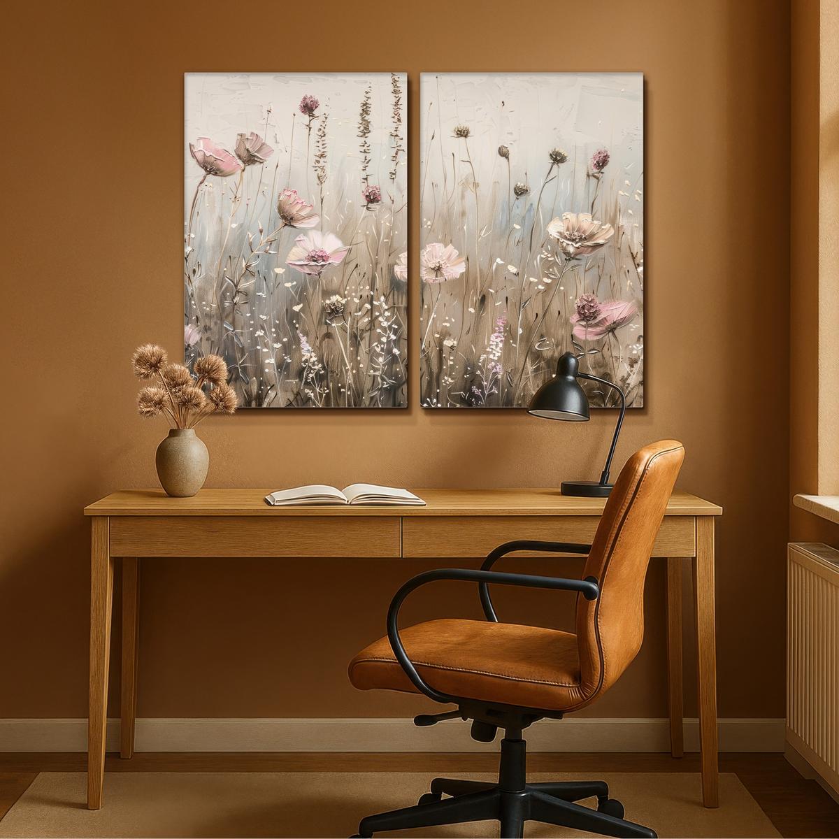 LEINWANDBILD 2er Set Blumen - Beige - Modern - Rosa 120x90 cm - Ecru, Textil (120/90cm) - MuchoWow