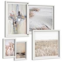 BILDER SET 5er Set - 50x50 cm & 20x30 cm & 40x60 cm Weißer Rahmen - Abstrakte Vegetationsmuster - Weiß, Kunststoff (40/60cm) - TULUP
