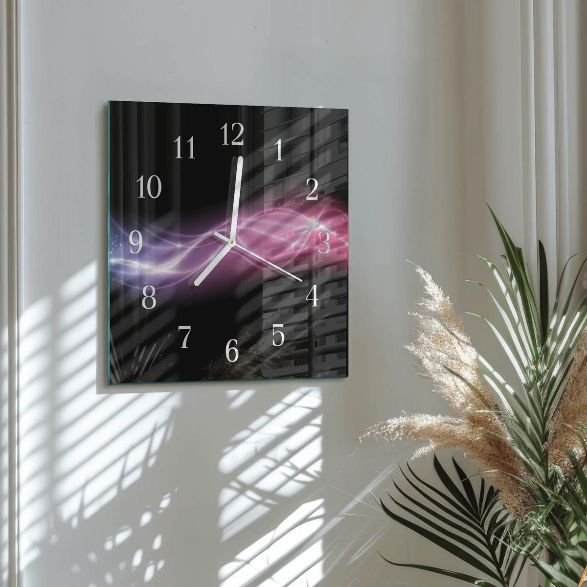 WANDUHR aus Glas 30x30 cm - Abstrakte Linien - Lila, Glas (30/30/0.4cm) - TULUP