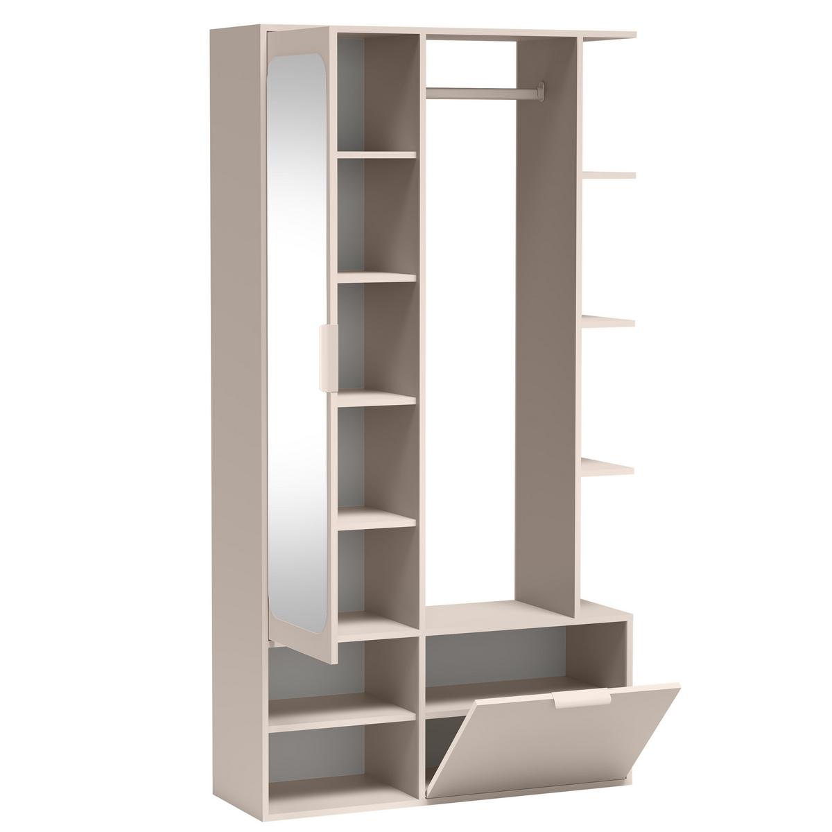 GARDEROBENSCHRANK Nemrut Beige 100/189/33 cm – Modern, mit Spiegel und viel Stauraum - Beige, Holzwerkstoff/Kunststoff (100/189.4/33cm) - AX Living