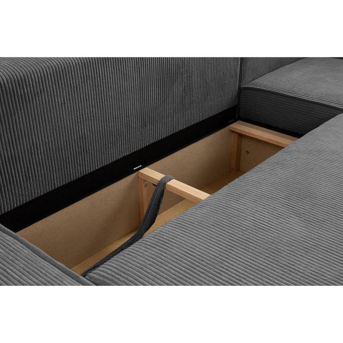 WOHNLANDSCHAFT Hektor U mit Schlaffunktion, 377 cm, grau - Schwarz/Grau, Kunststoff/Textil (377/94/152cm) - Beautysofa