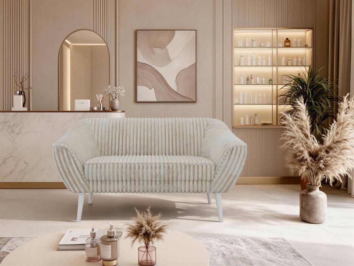 2-SITZER-SOFA PIRS - Beige Cord - Weiße Beine - Beige/Creme, Holzwerkstoff/Textil (140/75/74cm) - MKS