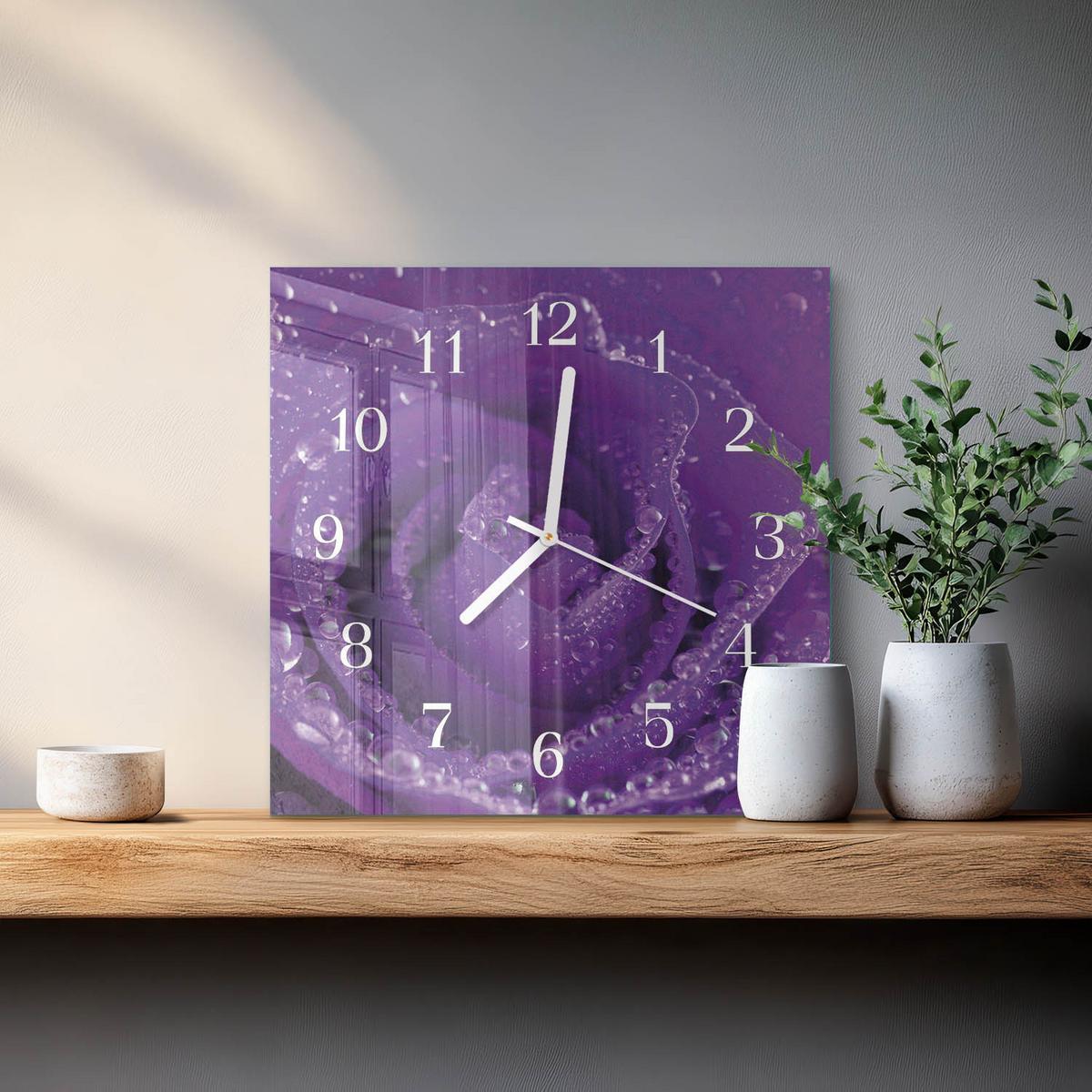 WANDUHR aus Glas 30x30 cm - Rose - Lila, Glas (30/30/0.4cm) - TULUP