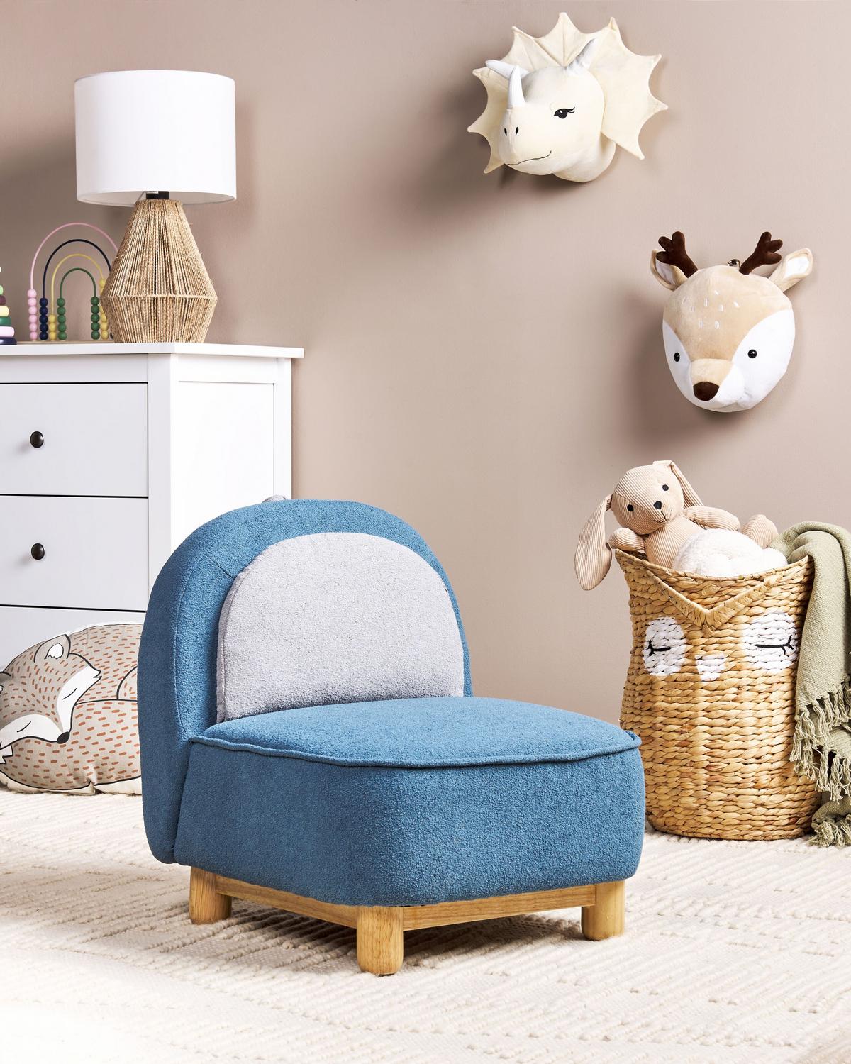 KINDERSESSEL Dinosaurier Stoff Blau Faborg - Blau/Dunkelgrau, Textil (50/56/47cm) - Beliani