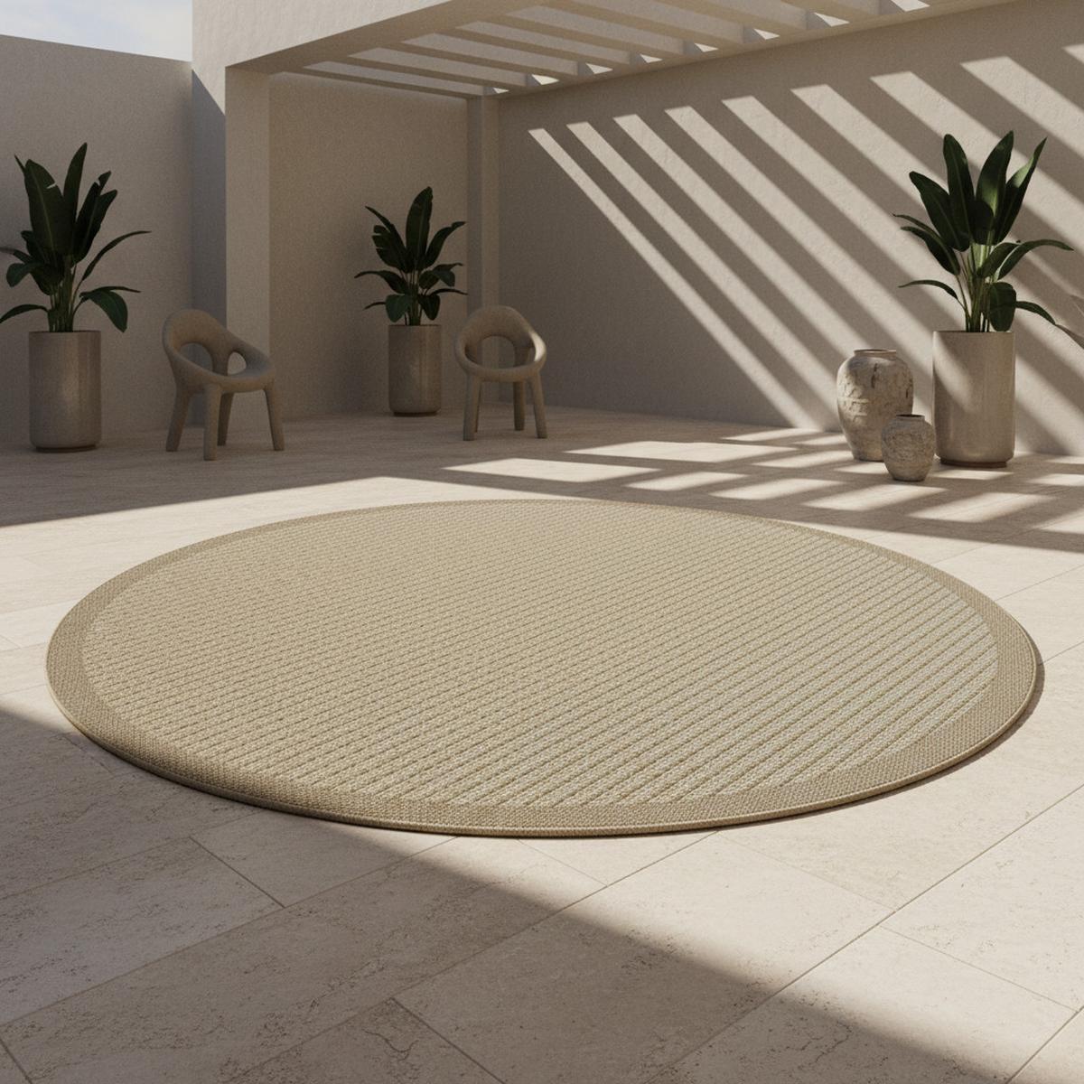 TEPPICH Outdoor DAFNE in Beige, einfarbig, Ø 160 cm - Beige, Textil (160/160cm) - KADIMA DESIGN