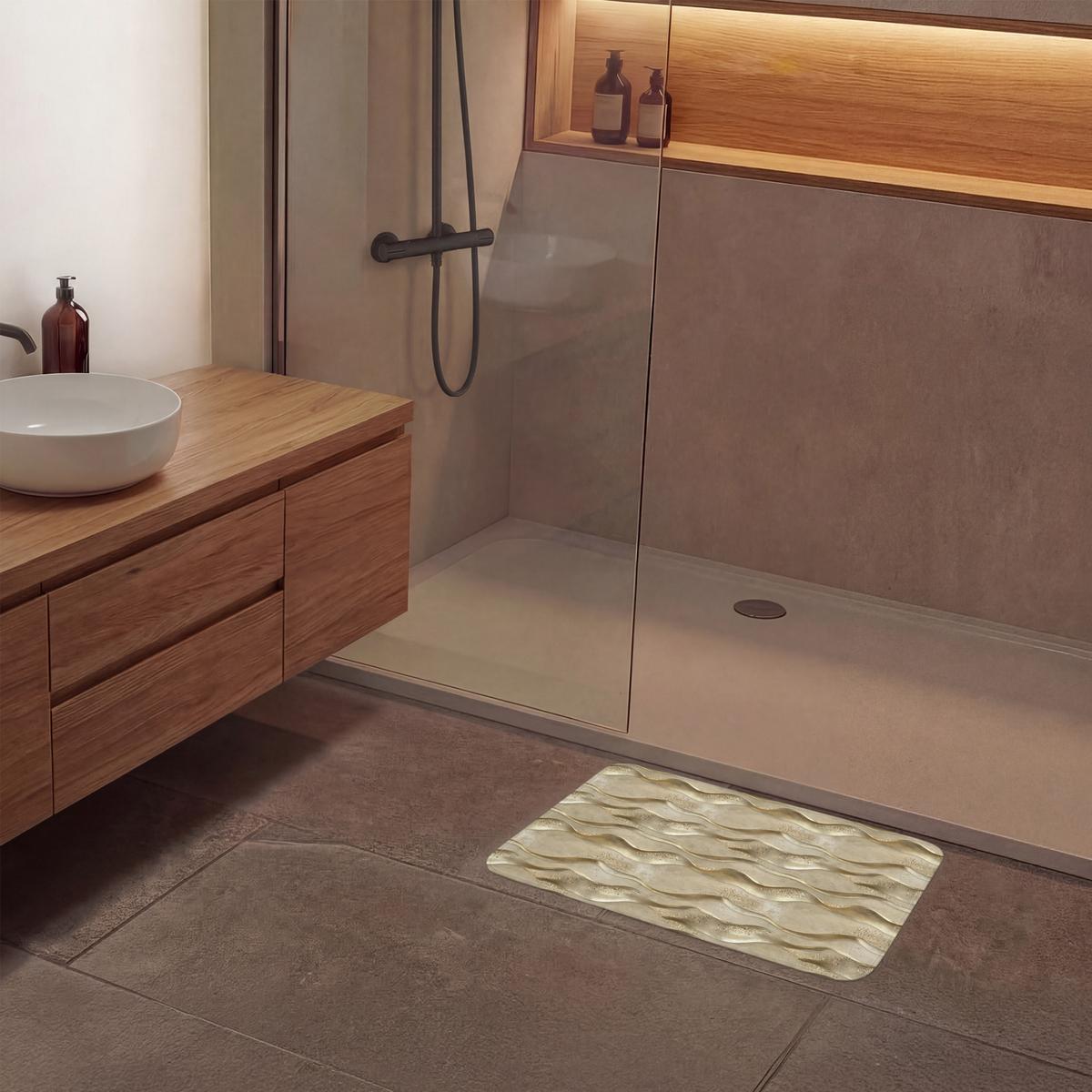 BADEMATTE Wellen - Muster - Gold 60x40 cm - Messingfarben, Textil (60/40cm) - OnlyWow