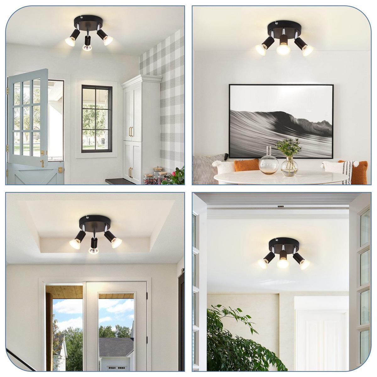 DECKENSTRAHLER Bamberg 3-flammig 15/15/10.4 cm - Schwarz, Metall (15/15/10.4cm) - Nettlife