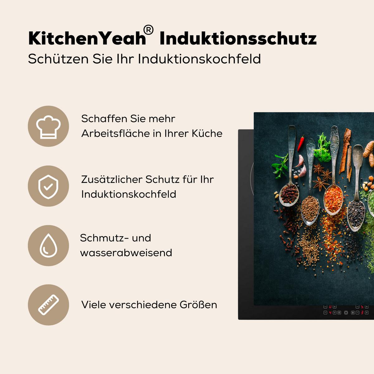 HERDABDECKPLATTE Kräuter - Gewürze - Löffel Ceranfeldabdeckung 76x51.5 cm - Multicolor, Kunststoff (76/51.5/0.2cm) - MuchoWow