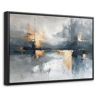 LEINWAND Bilder mit Rahmen - Kunst - Grau - Gold - Abstrakt - 30x20 - Dunkelgrau, Textil (30/20cm) - MuchoWow