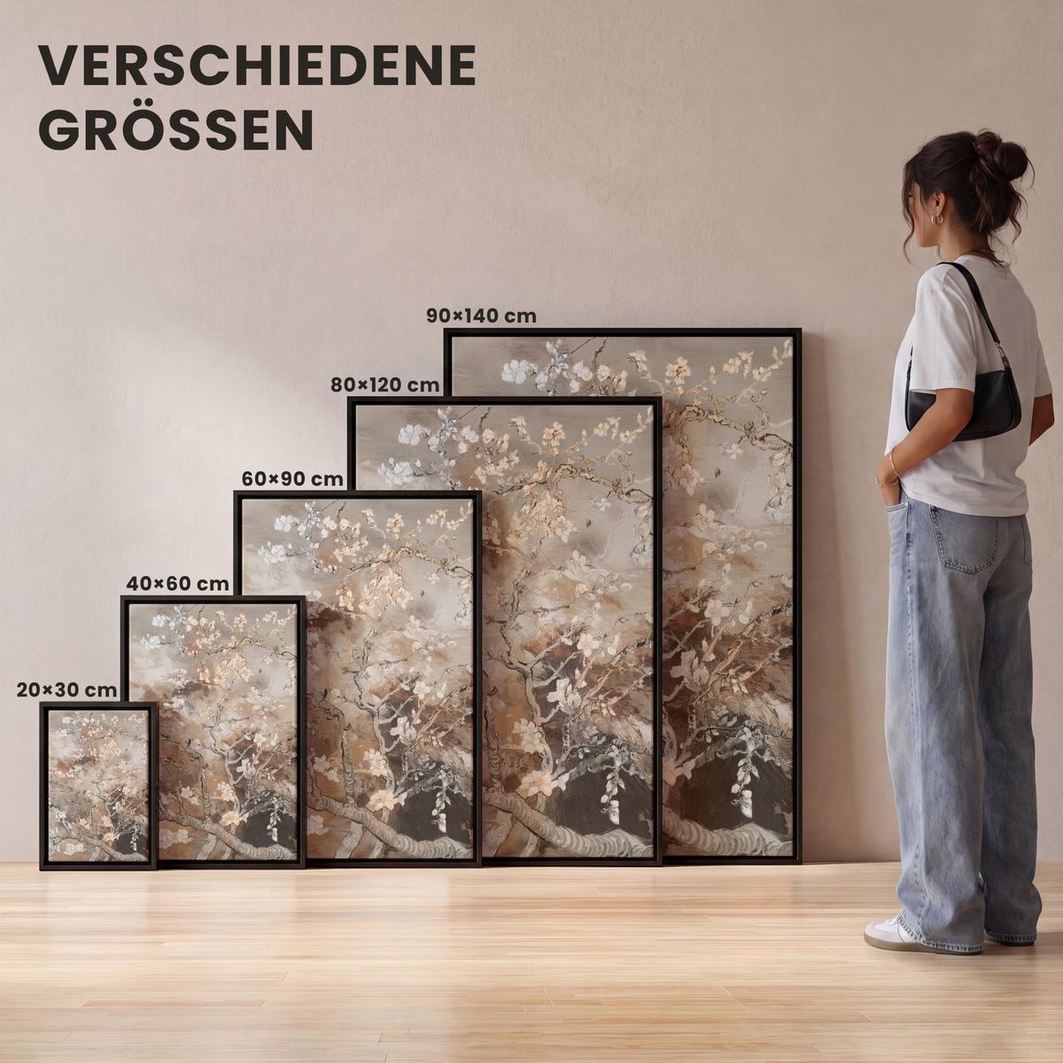 LEINWAND Bilder mit Rahmen - Mandelblüte - Kunst - Van Gogh - Beige - Abstrakt - 80x120 - Braun, Textil (80/120cm) - MuchoWow