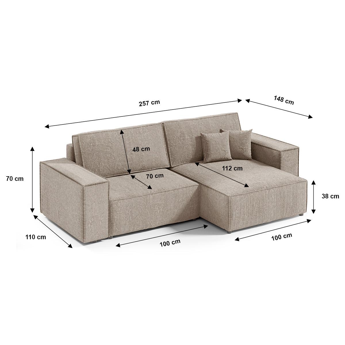 ECKSOFA Isaac 3 Sitzplätze Taupe - Taupe, Holz (257/148cm) - Petits-meubles