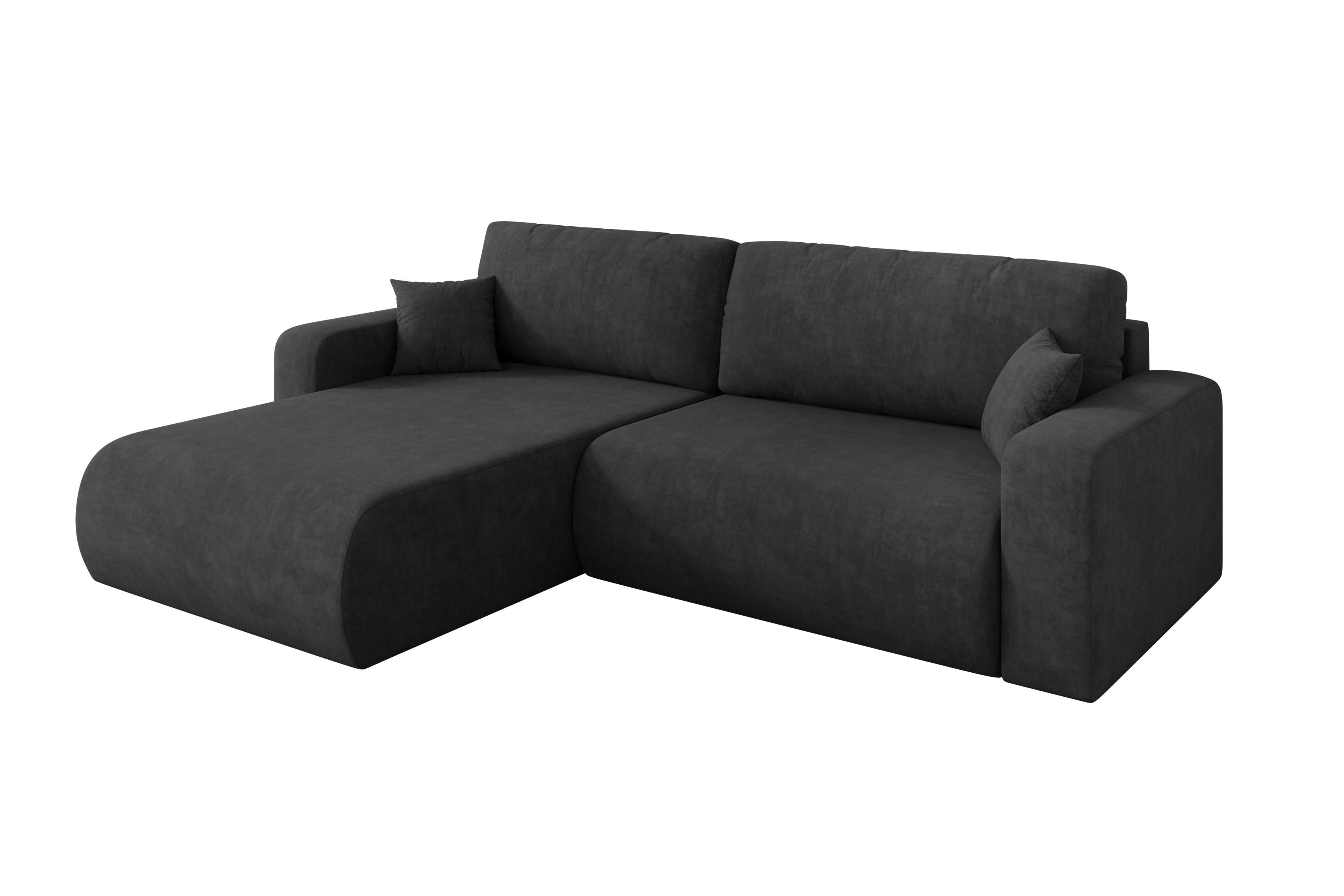 ECKSOFA mit Schlaffunktion Ottomane Links BERY-L 276x193x88 Dunkelgrau Velours - Anthrazit/Schwarz, Holzwerkstoff/Kunststoff (276/193cm) - ALTDECOR