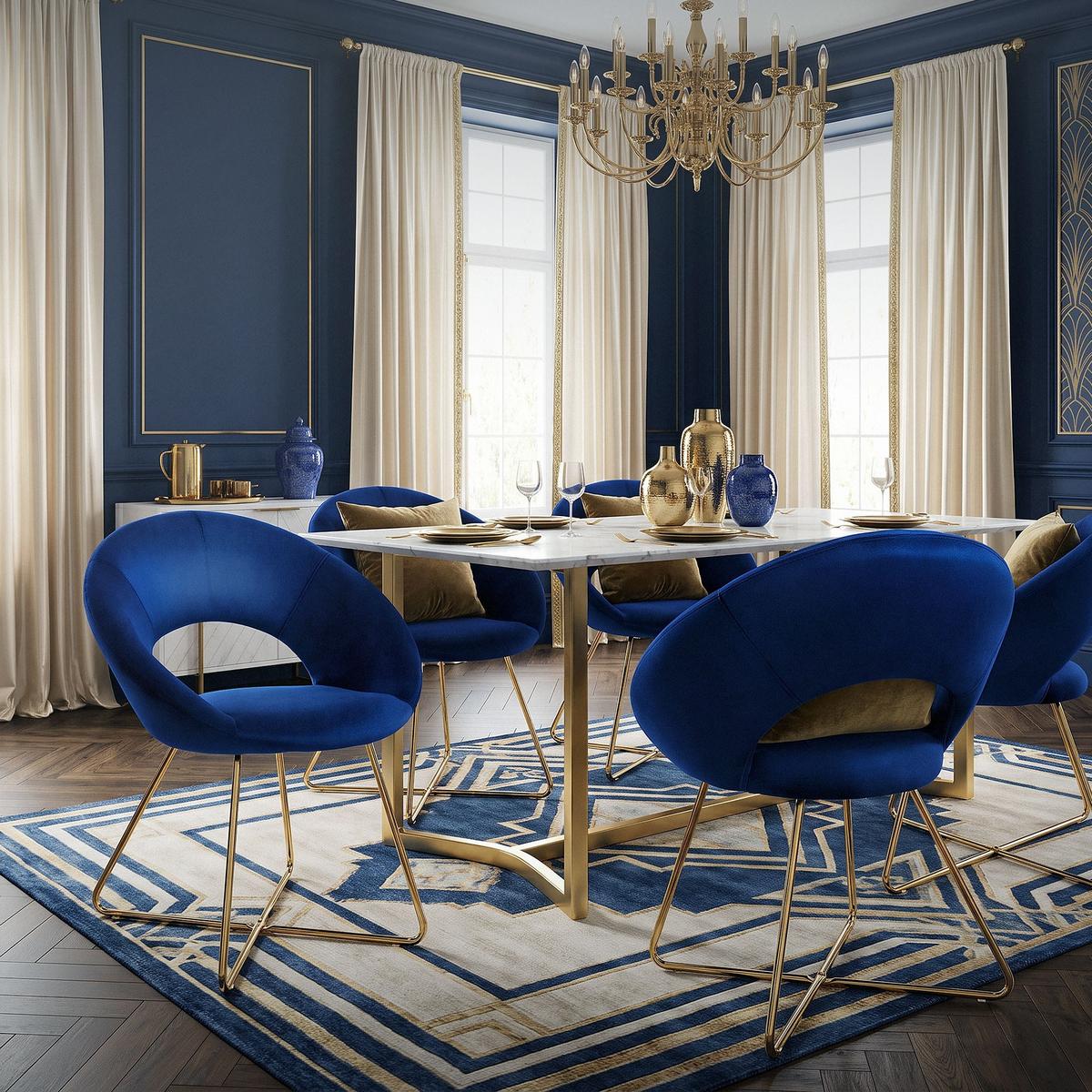 ESSZIMMERSTÜHLE 2er Set Blau Samt - Blau/Goldfarben, Metall (53/77/64cm) - ML-DESIGN