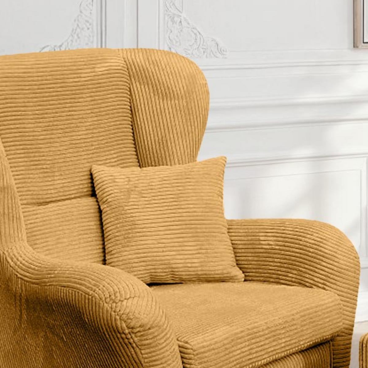 OHRENSESSEL mit HOCKER, hoher Sitzkomfort durch Wellenunterfederung B90/H98/T76 cm, Cord Gold Ockergelb / 18022 - Goldfarben/Schwarz, Holz/Textil (90/98/76cm) - luma-home