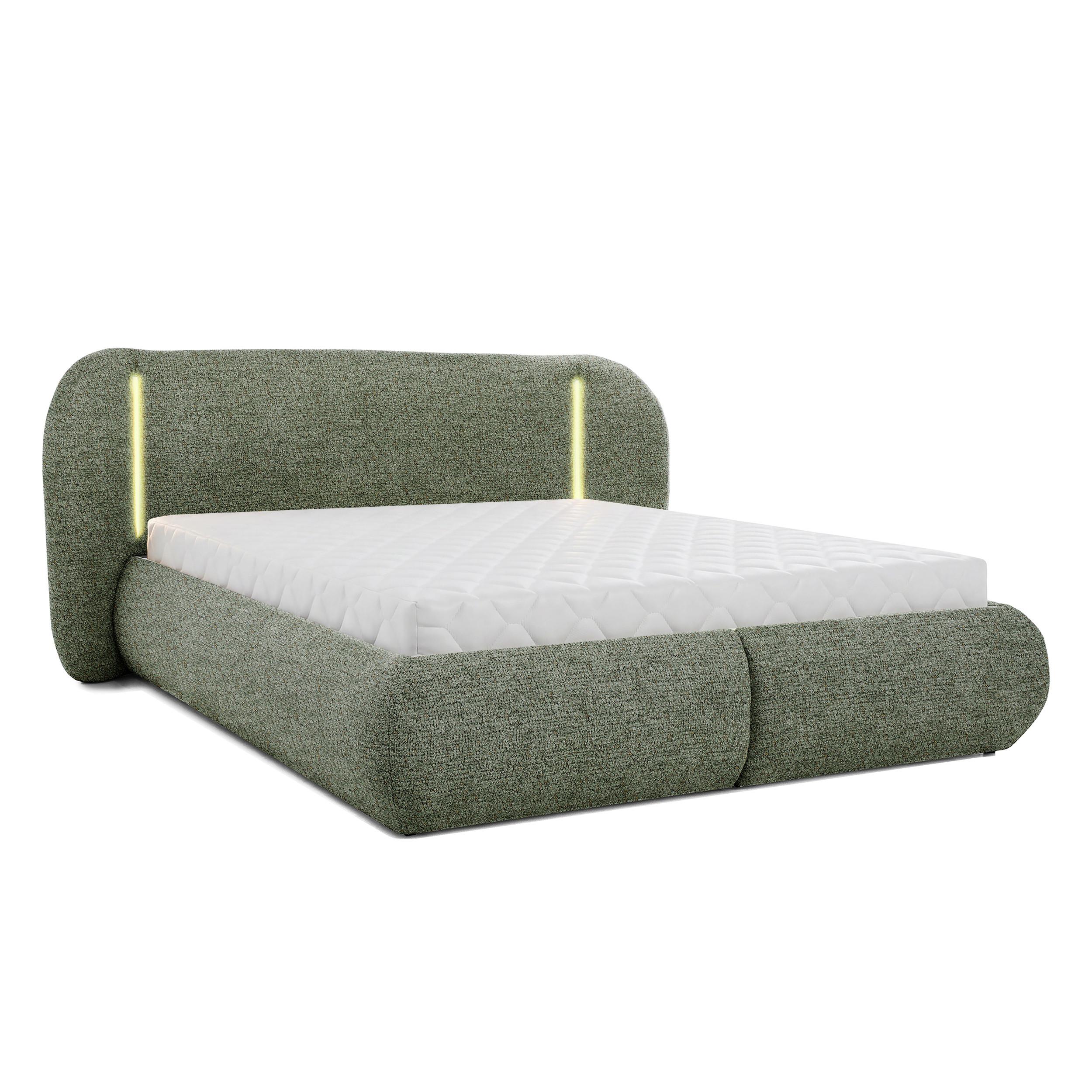 POLSTERBETT Corfu, LED-Beleuchtung, Bettkasten und Taschenfedernmatratze 26 cm, 140x200, Grün - Grün, Textil (140/200cm) - Beautysofa