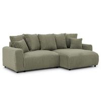 ECKSOFA Calma mit Schlaffunktion und Bettkasten im Bumpy-Design aus weichem Olive Plüschcord - Ottomane rechts - Schwarz/Grün, Holz/Kunststoff (140/239cm) - S-Style