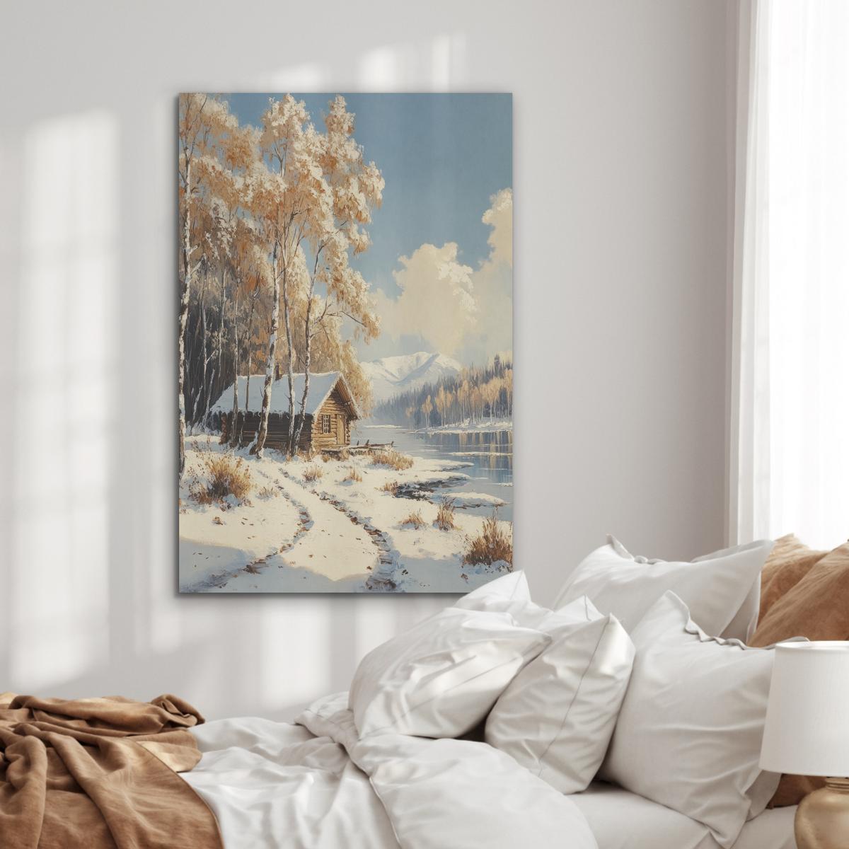 AKUSTIKBILD Winter - Schnee - Zuhause - Natur Wanddeko 70x100 cm - Hellbraun, Kunststoff (70/100/0.9cm) - MuchoWow