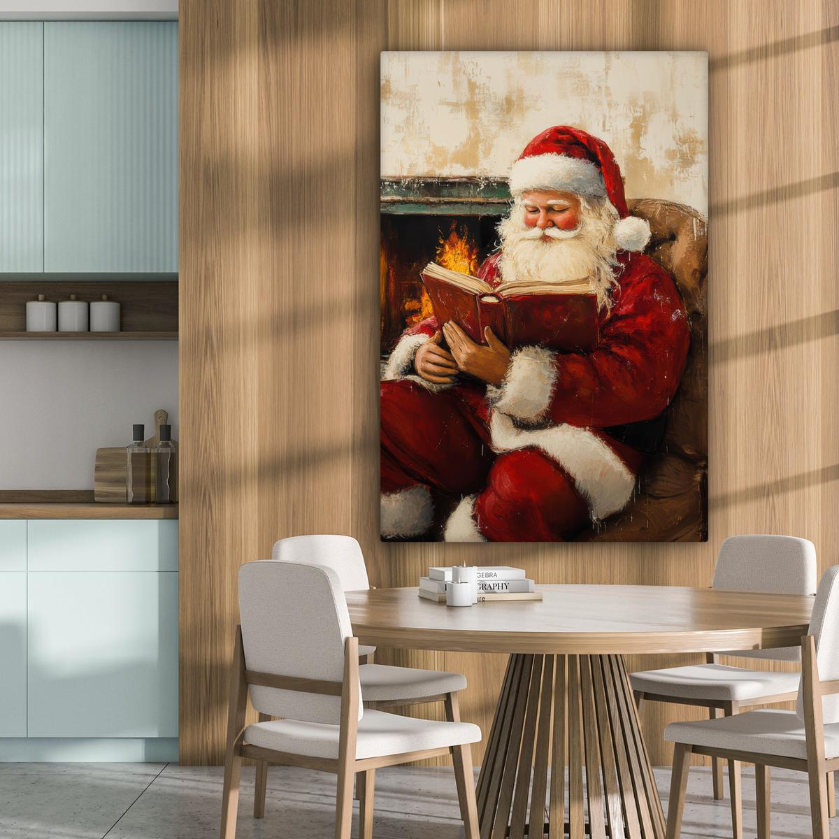 LEINWANDBILD Weihnachten - Weihnachtsmann - Winter - Open Fireside Deko XXL 80x120 cm - Dunkelrot, Textil (80/120cm) - MuchoWow