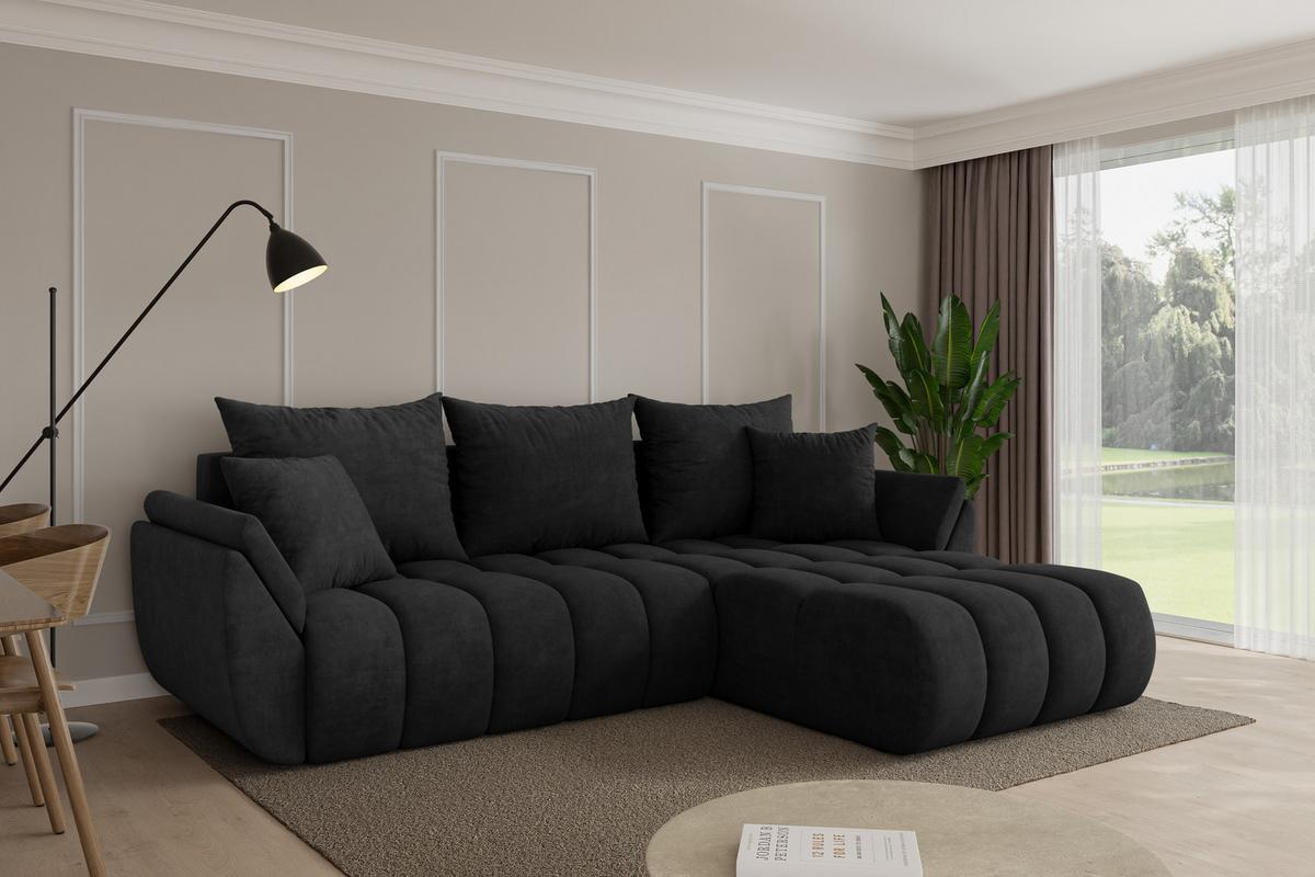 ECKSOFA mit Schlaffunktion Ottomane Rechts TOKO-L-v1 277x194x86 Schwarz Velours - Schwarz, Holzwerkstoff/Kunststoff (277/194cm) - ALTDECOR
