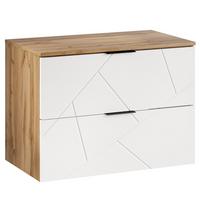 WASCHBECKENUNTERSCHRANK Manello 2 Schubladen Eiche mit Matt Weiß - 80 x 46 x 58 cm - Eichefarben/Weiß, Holz (80/58/46cm) - Badplaats