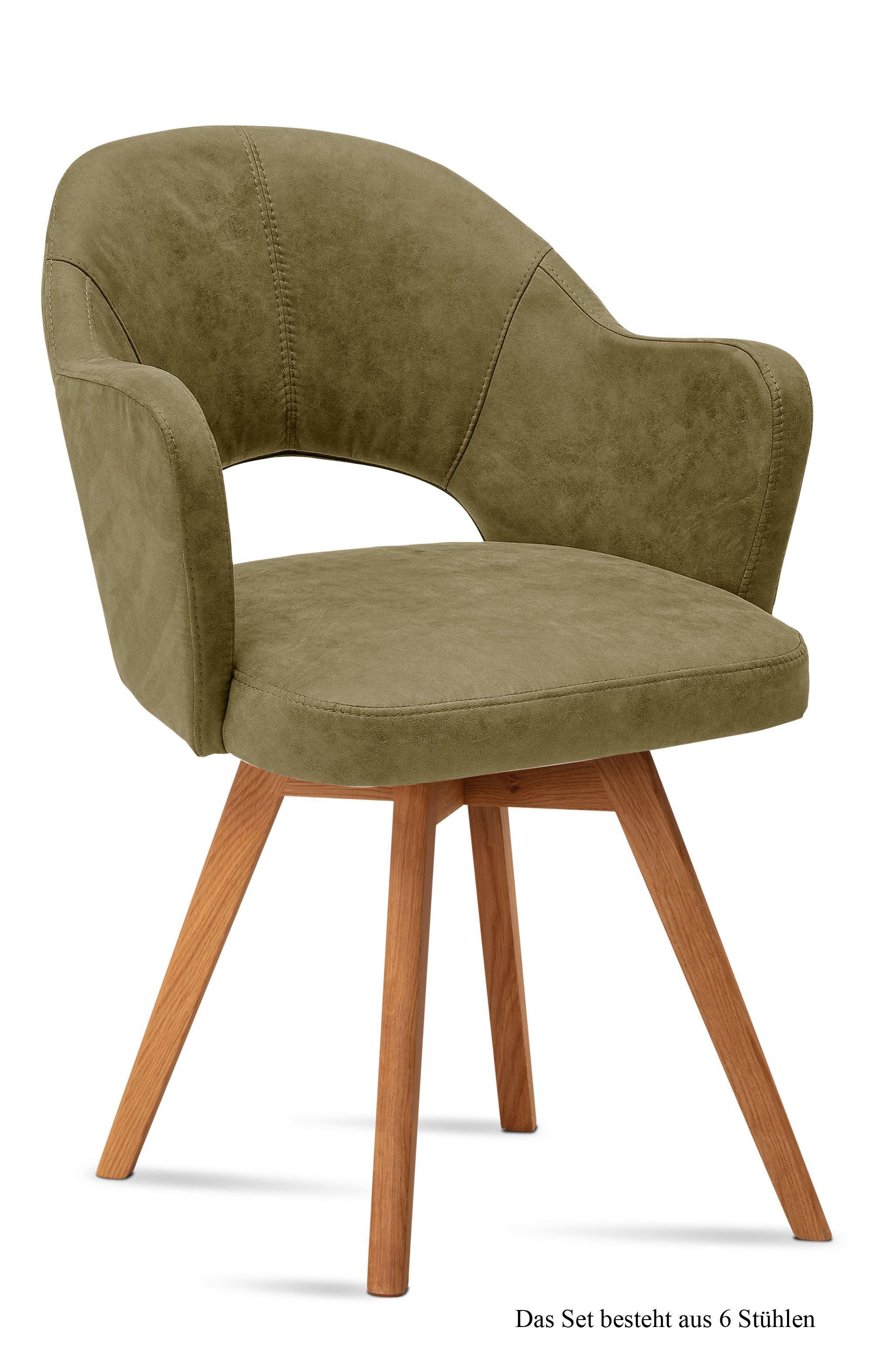 ARMLEHNSTUHL (6er-Set) Dolly 59x87x61 Eiche geölt/Olivgrün - Eichefarben/Olivgrün, Kunststoff (61/87/59cm) - 58aufmkessel