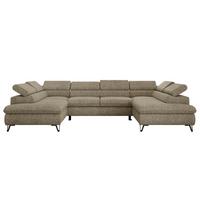 WOHNLANDSCHAFT PABLO U Strukture Dunkelbeige mit Topper Visco - Greige/Schwarz, Textil/Metall (346/76/208cm) - MKS