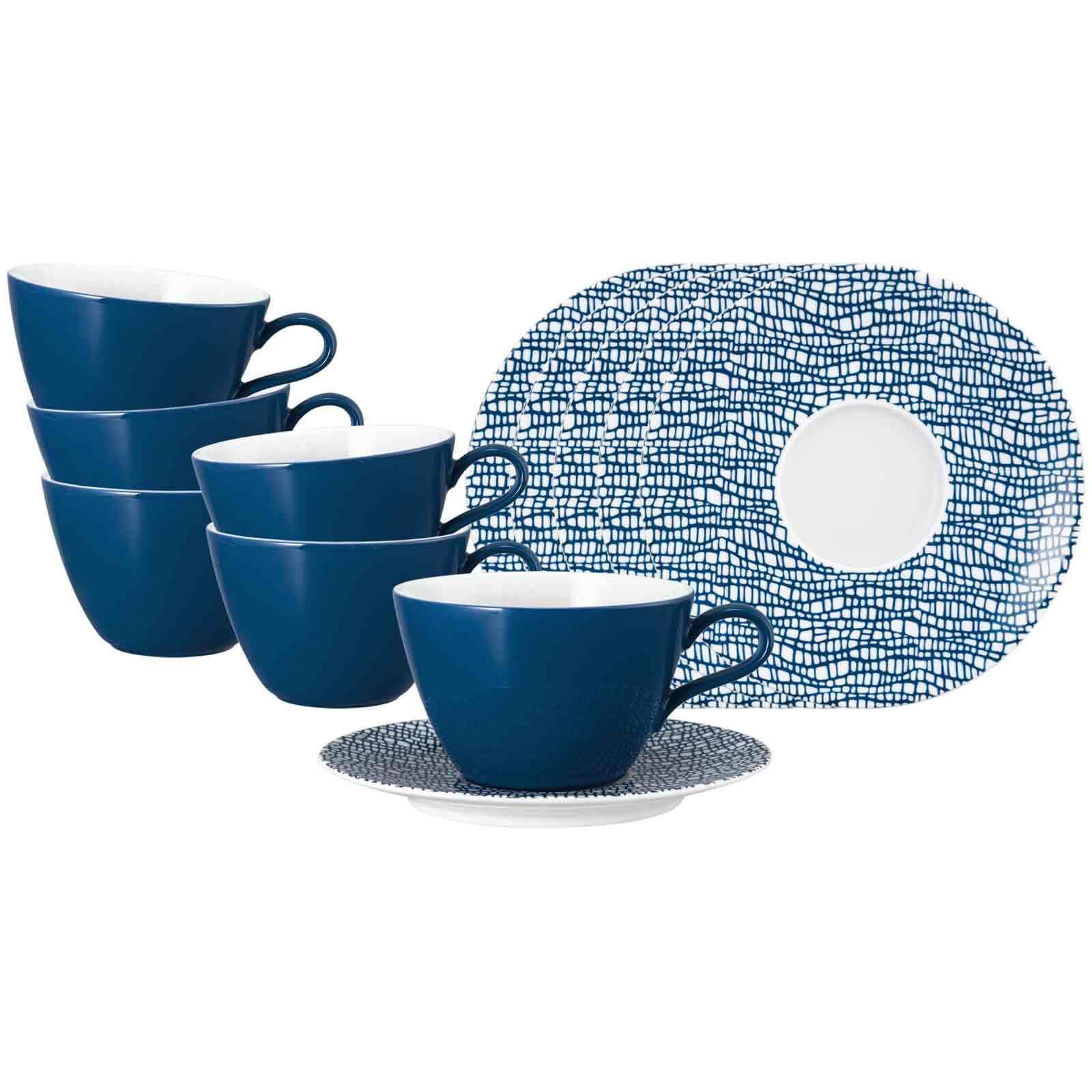 MILCHKAFFEETASSEN MIT UNTERTASSEN Life Fashion Classic Blue 370 ml 6er Set - Blau, Keramik (16.4/9/16.4cm) - Seltmann Weiden