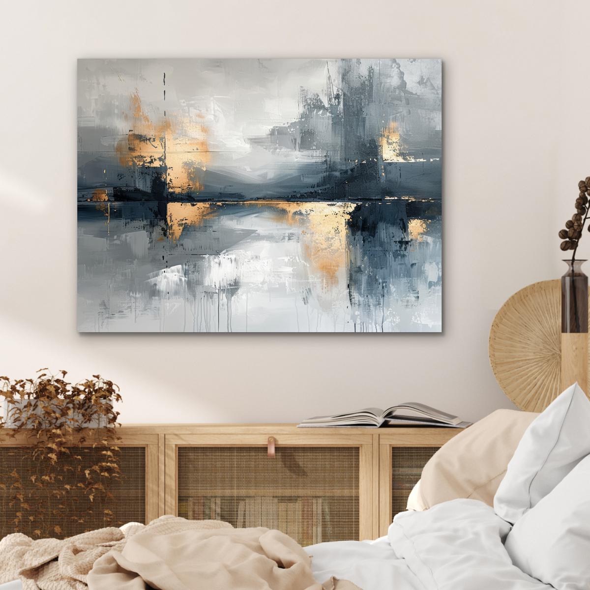 METALLBILD Kunst - Grau - Gold - Abstrakt 80x60 cm - Dunkelgrau, Metall (80/60cm) - MuchoWow