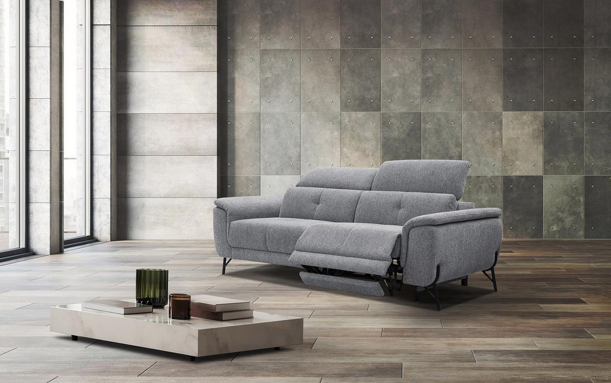 SOFA AVENA 3-Sitzer mit 1 Relaxfunktion, grau - Grau, Holzwerkstoff/Textil (204/80/108cm) - Wozimo