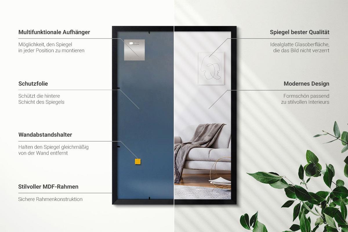SPIEGEL 100x70cm Schwarzer Rahmen - Schwarz, Glas (100/70/0.4cm) - Wallfluent