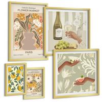 BILDER SET 5er Set - 50x50 cm & 20x30 cm & 40x60 cm Goldrahmen - Blumenposter Paris Mailand - Goldfarben, Kunststoff (40/60cm) - TULUP