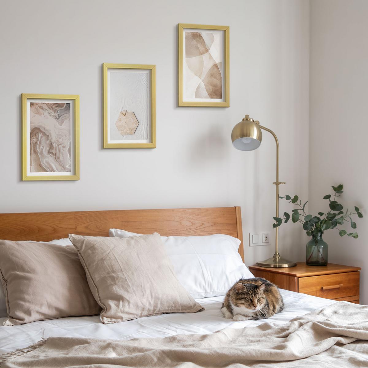 BILDER SET 3er Set - 20x30 cm Goldrahmen - Designerabstraktion der Natur - Goldfarben, Kunststoff (20/30cm) - TULUP
