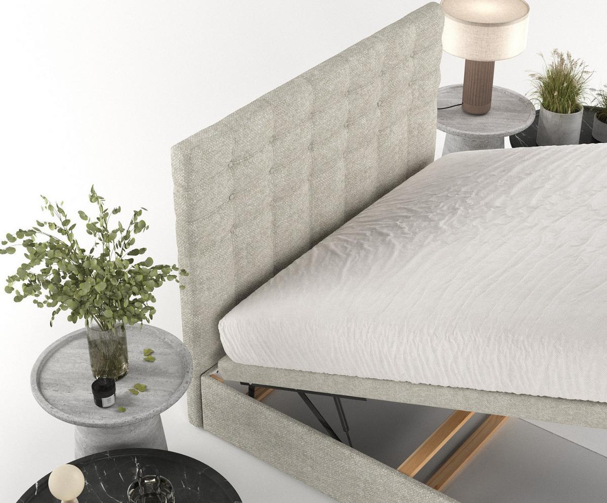 POLSTERBETT Callo mit Stauraum 120/200 cm Beige im Alta Stoff - Beige/Schwarz, Holz/Holzwerkstoff (120/200cm) - AltaBeds
