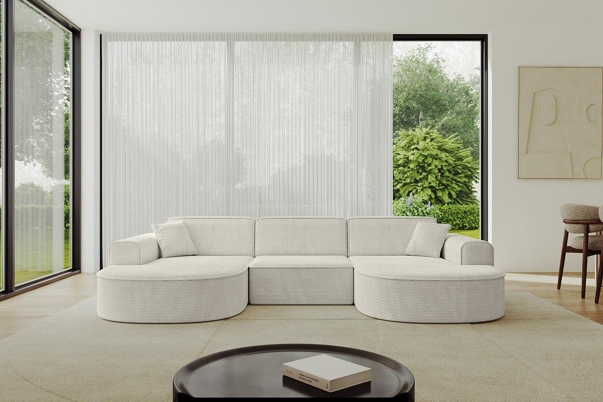 WOHNLANDSCHAFT MARI-U1 - 303x171x79 cm Creme Cord - Hellgrau/Creme, Holzwerkstoff/Kunststoff (303/79/171cm) - ALTDECOR