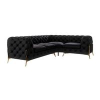 ECKSOFA Chesterfield Lexi Schwarz Samt, Ottomane rechts - Goldfarben/Schwarz, Holz/Textil (264/204cm) - S-Style Möbel
