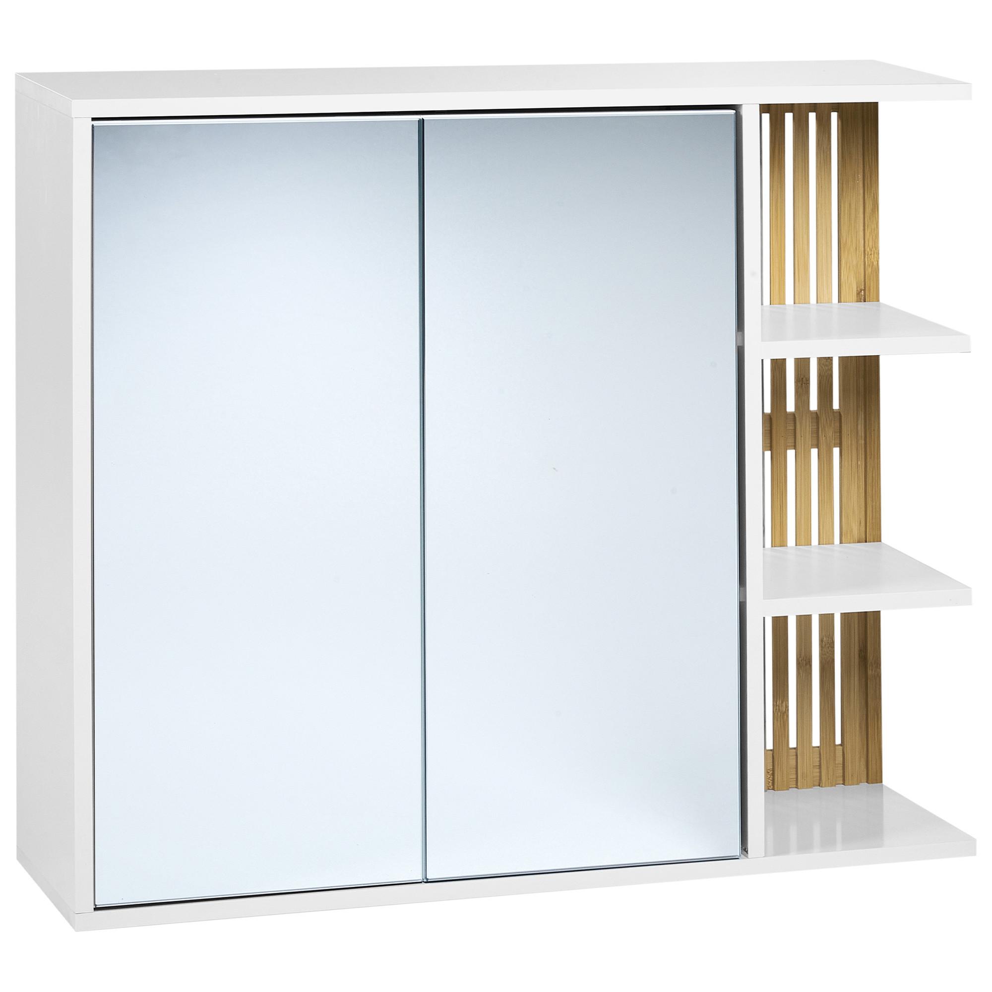 BAD-SPIEGELSCHRANK 80/70 cm Weiß Nubes - Weiß/Braun, Holzwerkstoff (80/70/21cm) - Beliani
