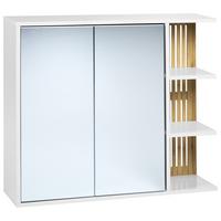 BAD-SPIEGELSCHRANK 80/70 cm Weiß Nubes - Weiß/Braun, Holzwerkstoff (80/70/21cm) - Beliani