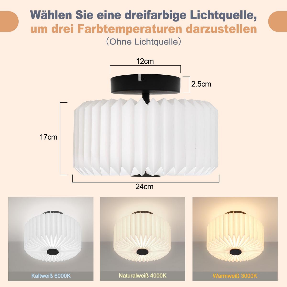 DECKENLEUCHTE 24/24/17 cm - Weiß, Papier/Metall (24/24/17cm) - ZMH