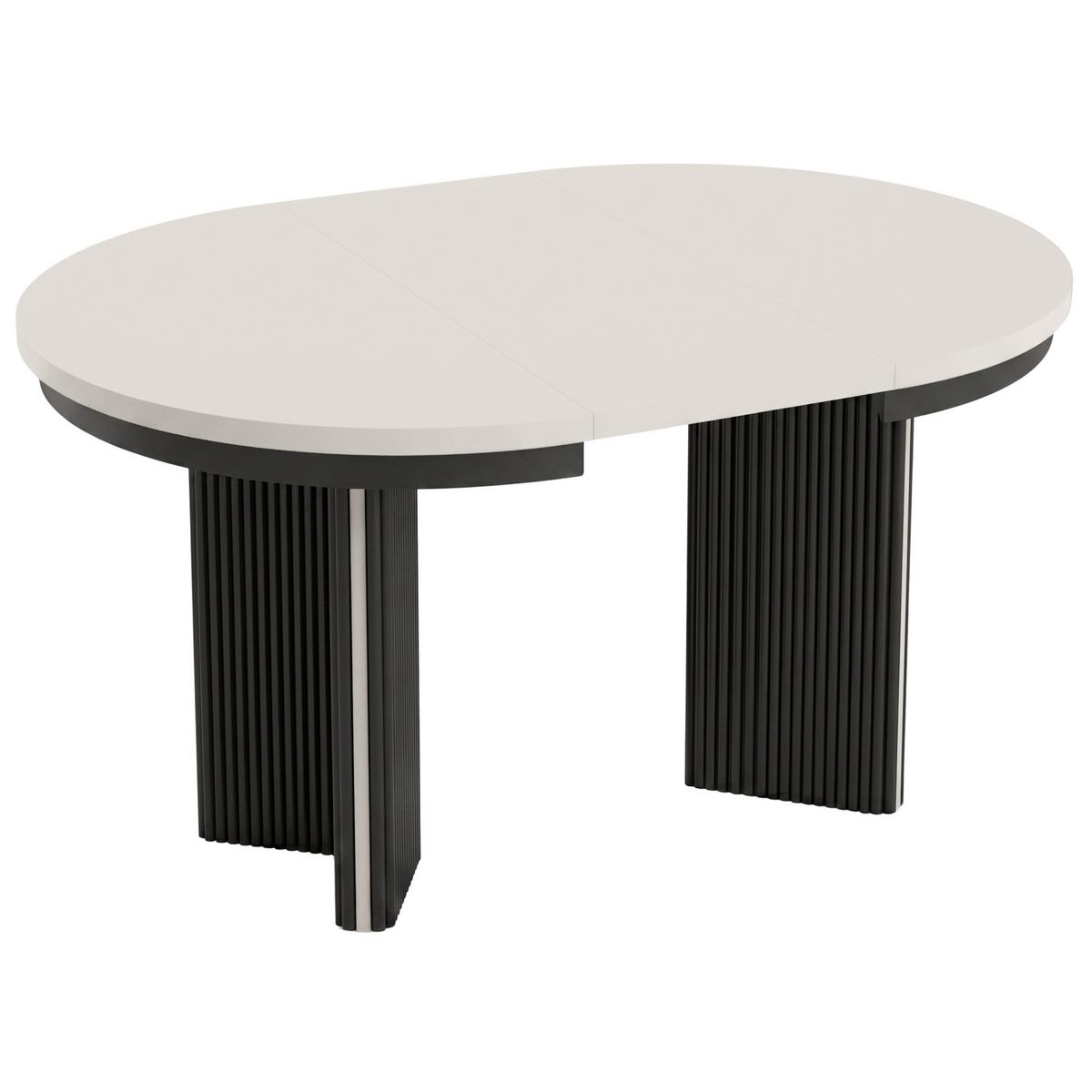 ESSTISCH Prestige runder Design-Tisch, ausziehbar Ø 100–180 cm, Kaschmir+Kaschmir/Schwarz - Kaschmir/Schwarz, Metall (100/100/77cm) - Beautysofa