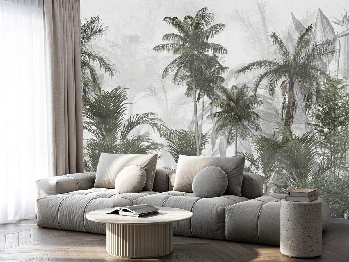 FOTOTAPETE für Wohnzimmer Natur Hohe Palmen Bäume Tropisch 100x70 - Grau/Grün, Papier (100/70cm) - Muralo