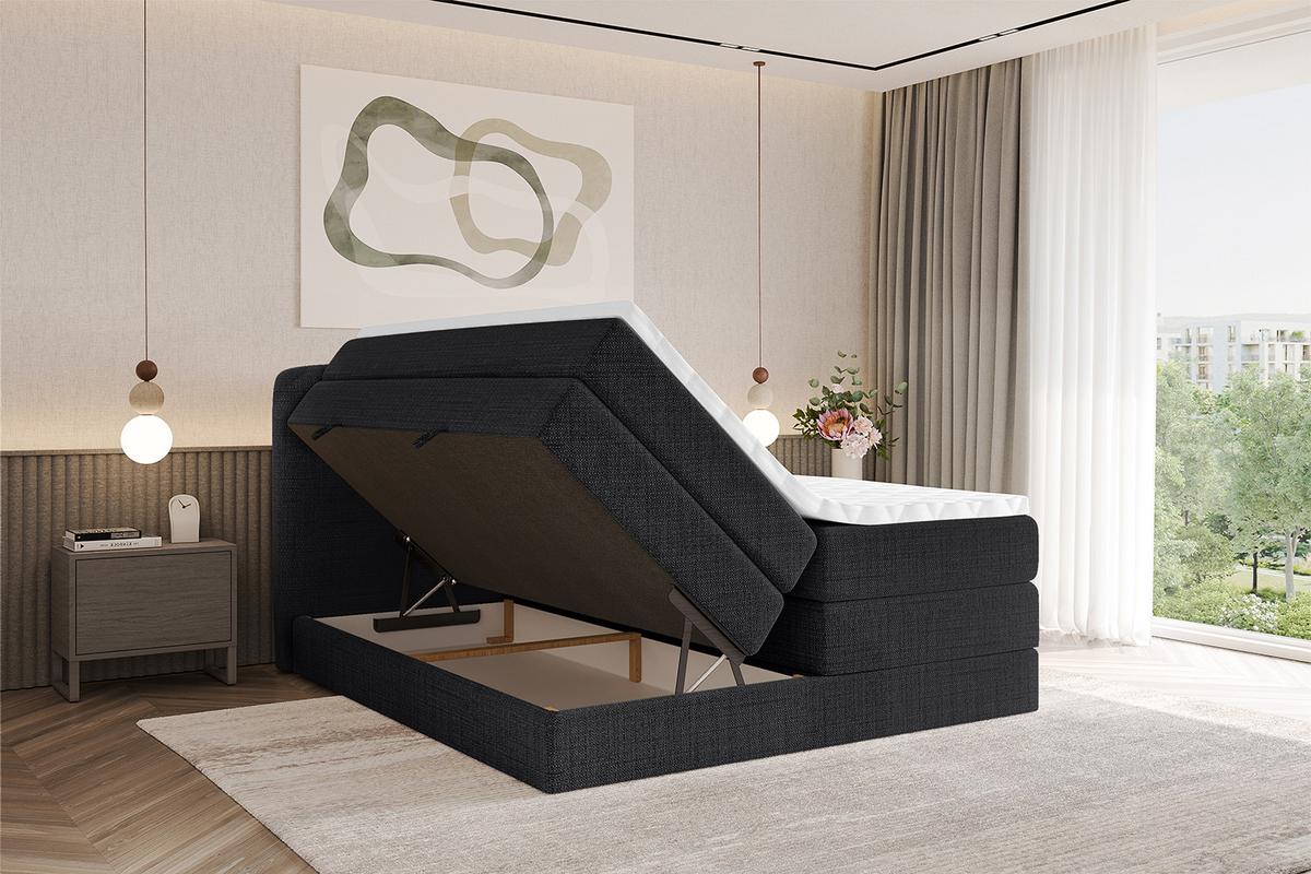 BOXBETT mit Matratze H3|H4 - NINA KING - 180x200 cm - Schwarz - Schwarz, Holzwerkstoff (180/200cm) - ALTDECOR