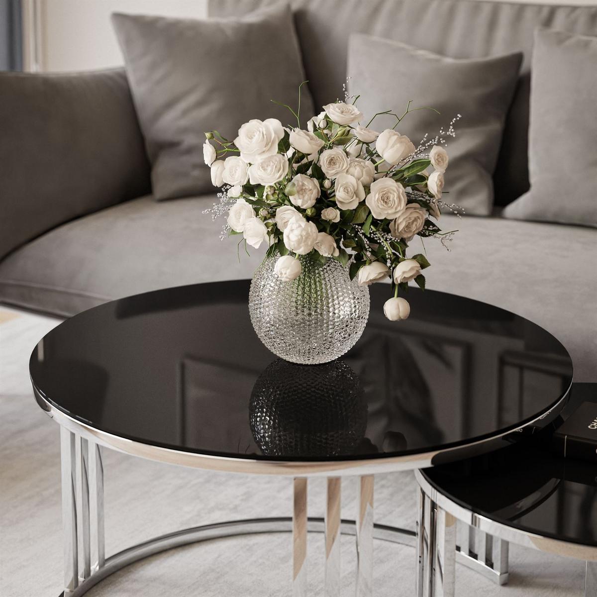 COUCHTISCH 2 in 1 LORI GLASS verchromt silber - Silberfarben/Schwarz, Glas (70/70/48cm) - Lookway