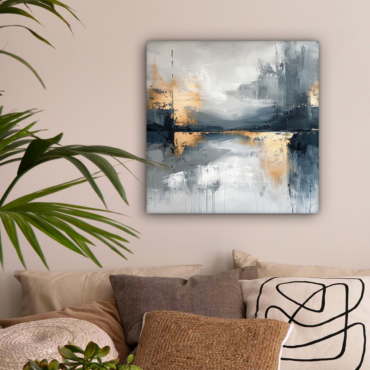 LEINWANDBILD Kunst - Grau - Gold - Abstrakt Wandbild Wohnzimmer 50x50 cm - Dunkelgrau, Textil (50/50cm) - MuchoWow
