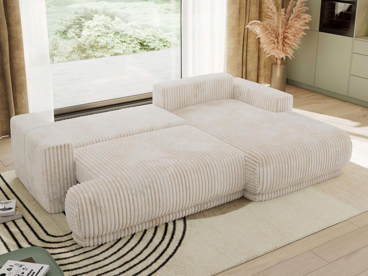 ECKSCHLAFSOFA RINA L Beige Cord - rechts - Beige/Schwarz, Kunststoff/Textil (172/266cm) - MKS
