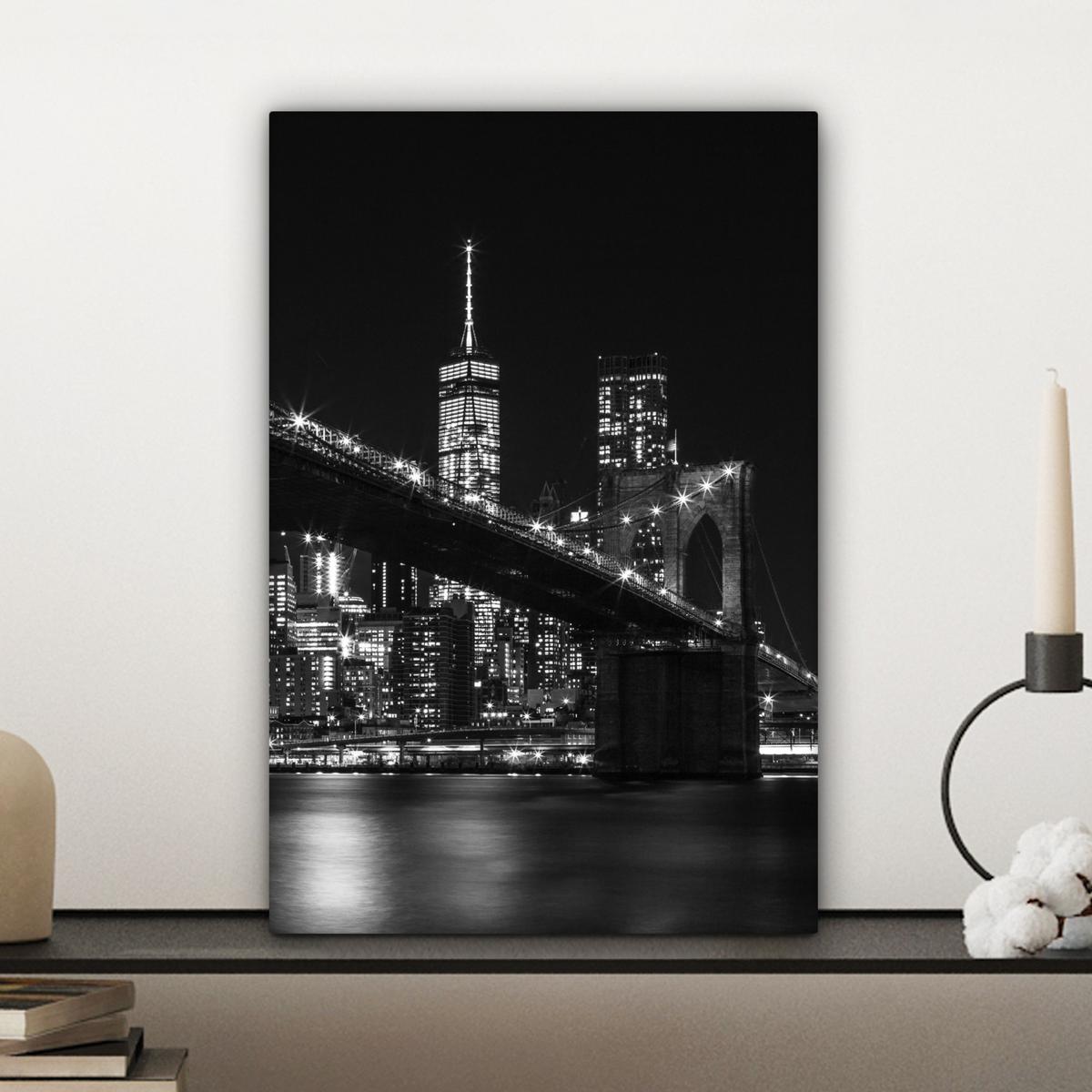 LEINWANDBILD New York - Brooklyn - Brücke Deko Wohnzimmer 20x30 cm - Schwarz, Textil (20/30cm) - MuchoWow